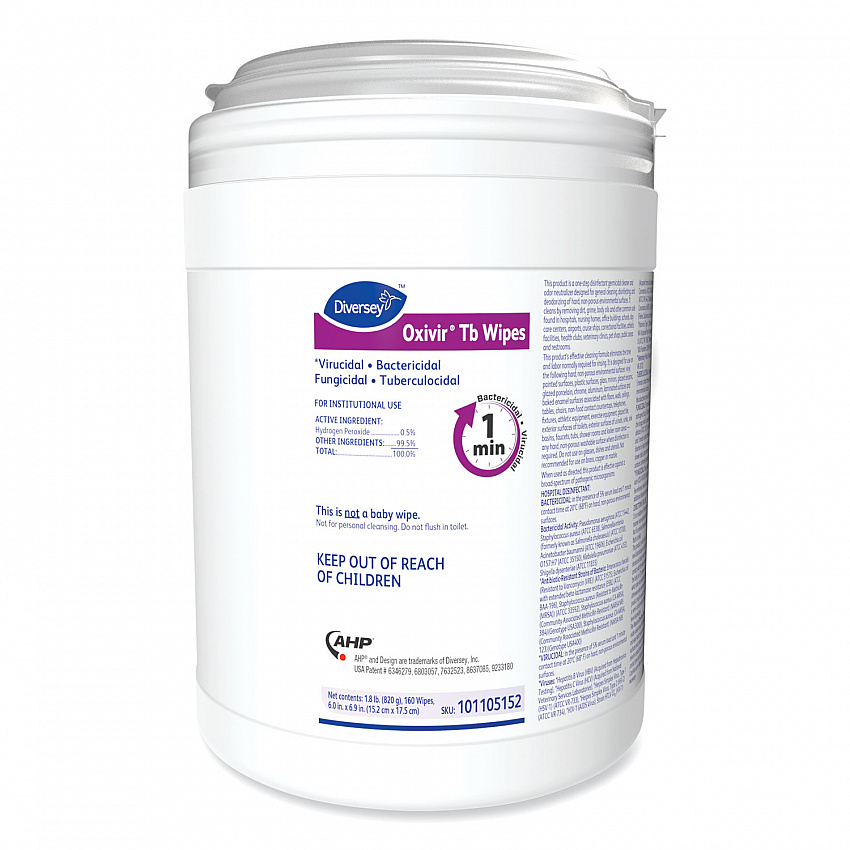 Oxivir TB Disinfectant Wipes, 6 x 6.9, Characteristic Scent, White, 160/Canister, 4 Canisters/Carton (101105152)