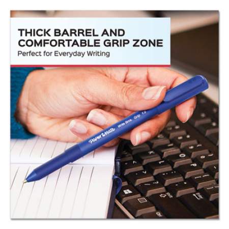 Paper Mate Write Bros. Grip Ballpoint Pen, Stick, Medium 1 mm, Black Ink, Black Barrel, Dozen (2124509)