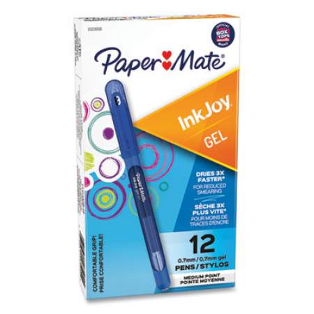 Paper Mate InkJoy Gel Pen, Stick, Medium 0.7 mm, Blue Ink, Blue Barrel, Dozen (2023006)