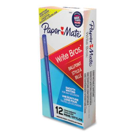 Paper Mate Write Bros. Ballpoint Pen, Stick, Medium 1 mm, Blue Ink, Blue Barrel, Dozen (3311131C)