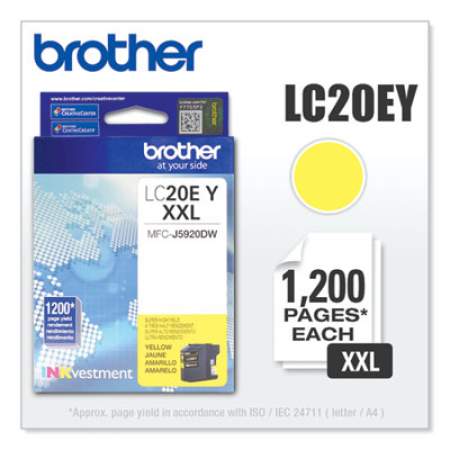 Brother LC20EY INKvestment Super High-Yield Ink, 1,200 Page-Yield, Yellow