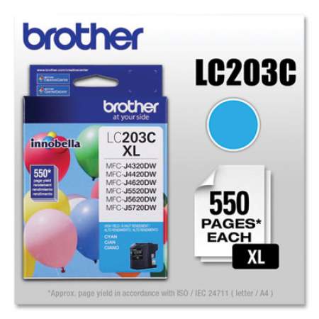 Brother LC203C Innobella High-Yield Ink, 550 Page-Yield, Cyan