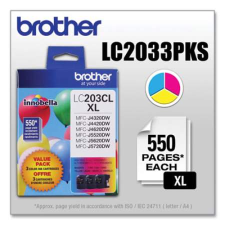 Brother LC2033PKS Innobella High-Yield Ink, 550 Page-Yield, Cyan/Magenta/Yellow