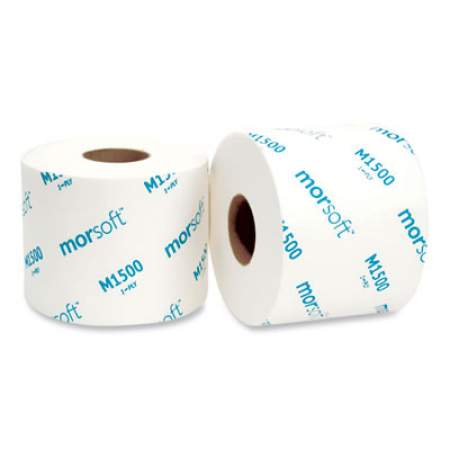 Morcon Morsoft Controlled Bath Tissue, Split-Core, Septic Safe, 1-Ply, White, 3.9" x 4", 1500 Sheets/Roll, 48 Rolls/Carton (M1500)