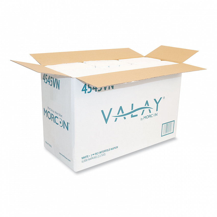 Valay Interfolded Napkins, 1-Ply, White, 6.5 x 8.25, 6,000/Carton (4545VN)