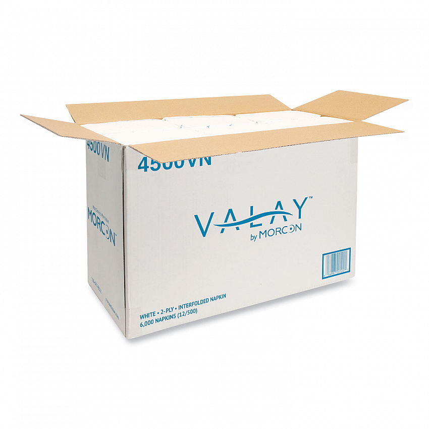 Valay Interfolded Napkins, 2-Ply, 6.5 x 8.25, White, 500/Pack, 12 Packs/Carton (4500VN)