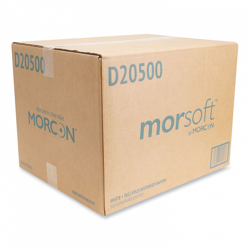 Morsoft Dispenser Napkins, 1-Ply, 6 x 13, White, 500/Pack, 20 Packs/Carton (D20500)