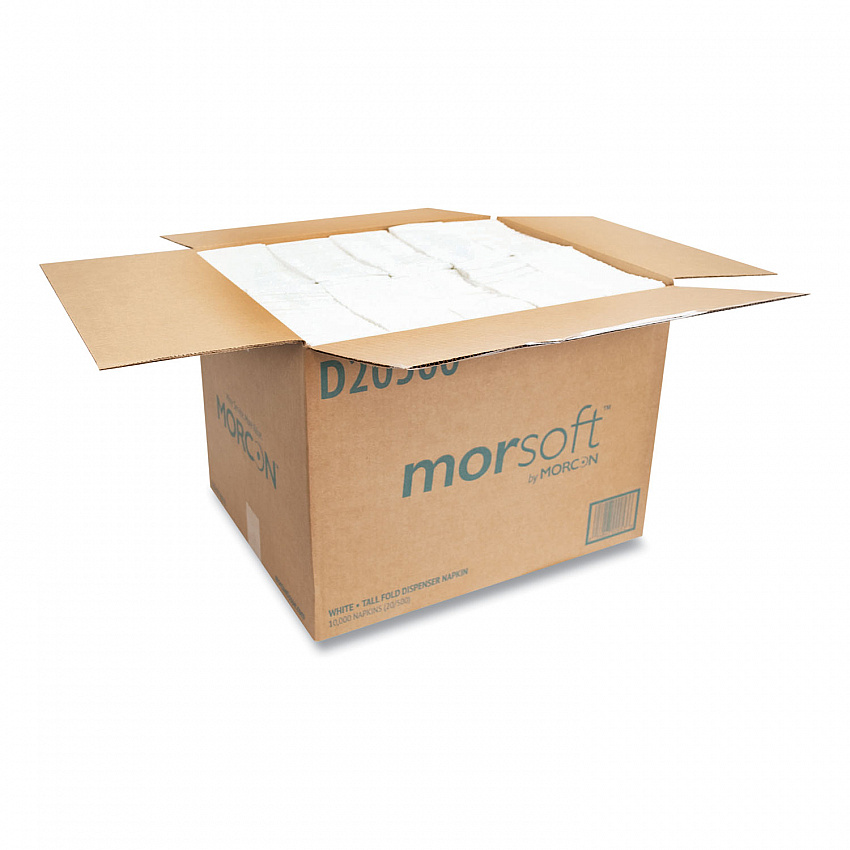 Morsoft Dispenser Napkins, 1-Ply, 6 x 13, White, 500/Pack, 20 Packs/Carton (D20500)