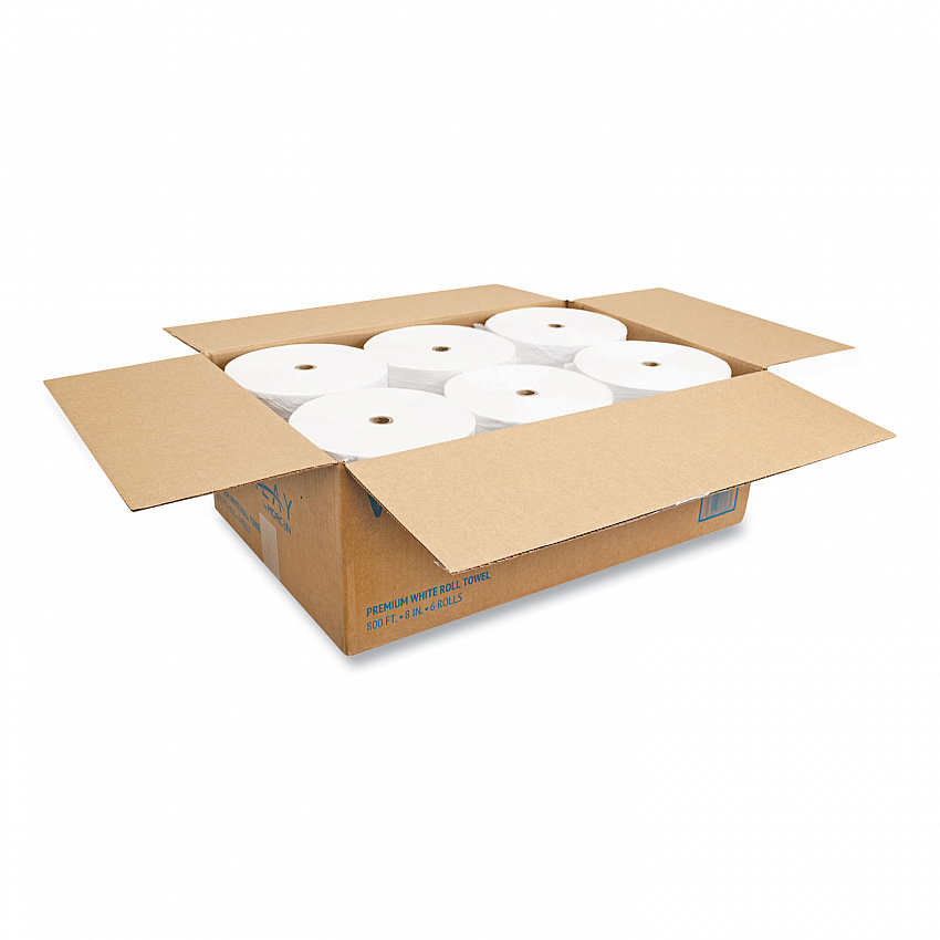 Valay Proprietary Roll Towels, 1-Ply, 8" x 800 ft, White, 6 Rolls/Carton (VW888)