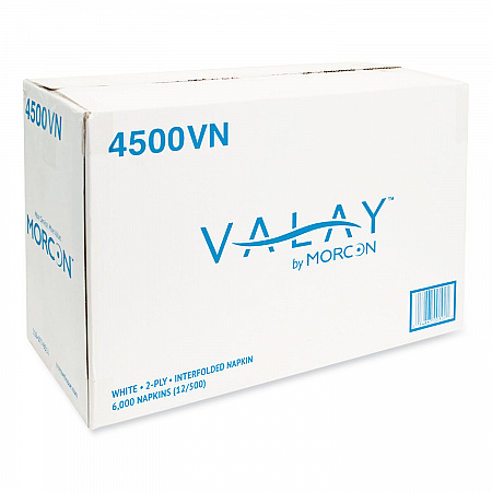 Valay Interfolded Napkins, 2-Ply, 6.5 x 8.25, White, 500/Pack, 12 Packs/Carton (4500VN)