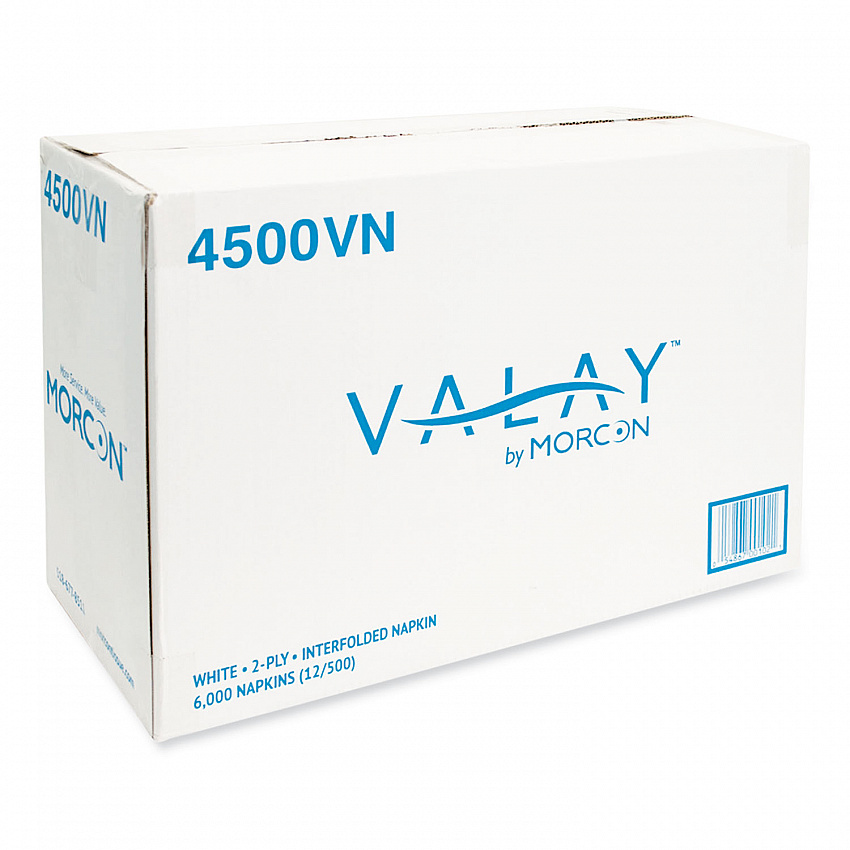 Valay Interfolded Napkins, 2-Ply, 6.5 x 8.25, White, 500/Pack, 12 Packs/Carton (4500VN)