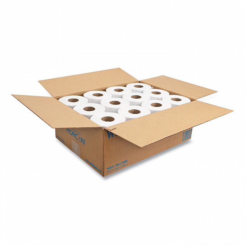 Morsoft Universal Roll Towels, 1-Ply, 8" x 350 ft, White, 12 Rolls/Carton (W12350)