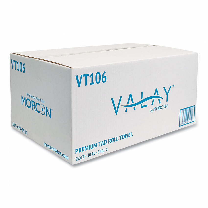 10 Inch TAD Roll Towels, 1-Ply, 10" x 550 ft, White, 6 Rolls/Carton (VT106)