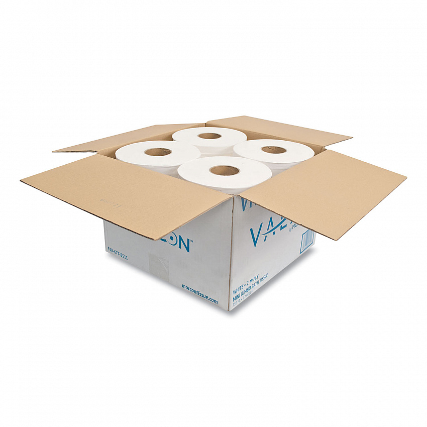 Valay Mini Jumbo Bath Tissue, Septic Safe, 2-Ply, 3.25" x 750 ft, White, 12 Rolls/Carton (VT110)
