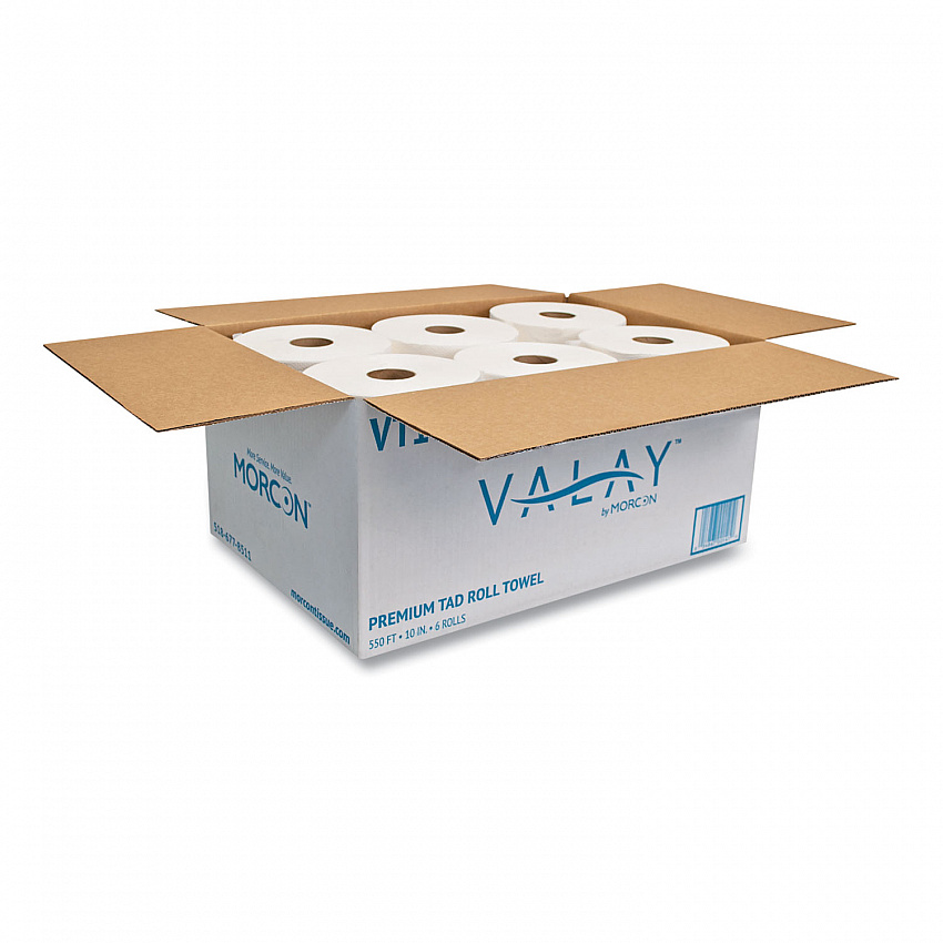 10 Inch TAD Roll Towels, 1-Ply, 10" x 550 ft, White, 6 Rolls/Carton (VT106)
