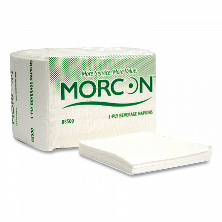 Morsoft Beverage Napkins, 1-Ply, 9 x 9, White, 500/Pack, 8 Packs/Carton (B8500)