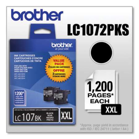Brother LC1072PKS Innobella Super High-Yield Ink, 1,200 Page-Yield, Black, 2/Pack