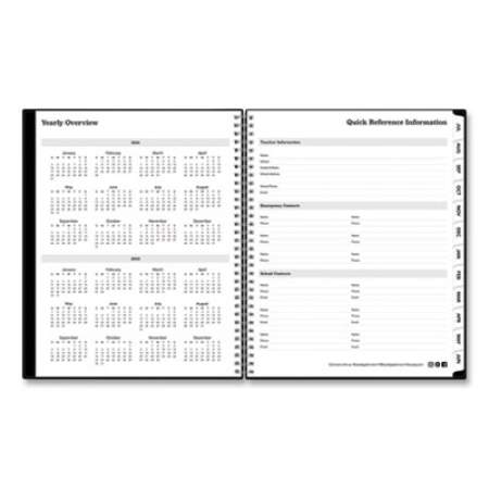 Blue Sky Solid Black Teacher's Weekly/Monthly Lesson Planner, Two-Page Spread (Nine Classes), 11 x 8.5, Black Cover, 2021 to 2022 (134433)