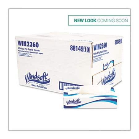 Windsoft Facial Tissue, 2 Ply, White, Flat Pop-Up Box, 100 Sheets/Box, 30 Boxes/Carton (2360)