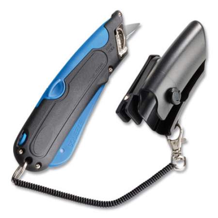 COSCO Easycut Self-Retracting Cutter with Safety-Tip Blade and Holster, Black/Blue (091524)