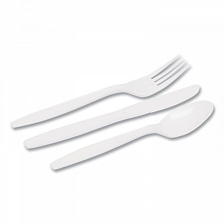 Combo Pack, Tray with White Plastic Utensils, Heavyweight, Fork/Knife/Spoon, 168/Pack (CM168)