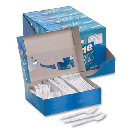 Dixie Combo Pack, Tray with White Plastic Utensils, 56 Forks, 56 Knives, 56 Spoons (CM168)