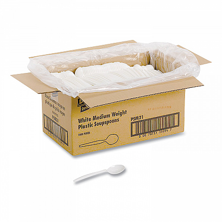 Plastic Cutlery, Mediumweight Soup Spoon, White, 1,000/Carton (PSM21)