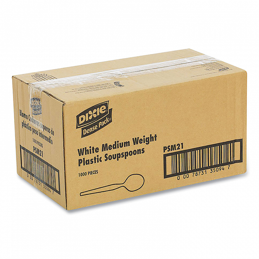 Plastic Cutlery, Mediumweight Soup Spoon, White, 1,000/Carton (PSM21)