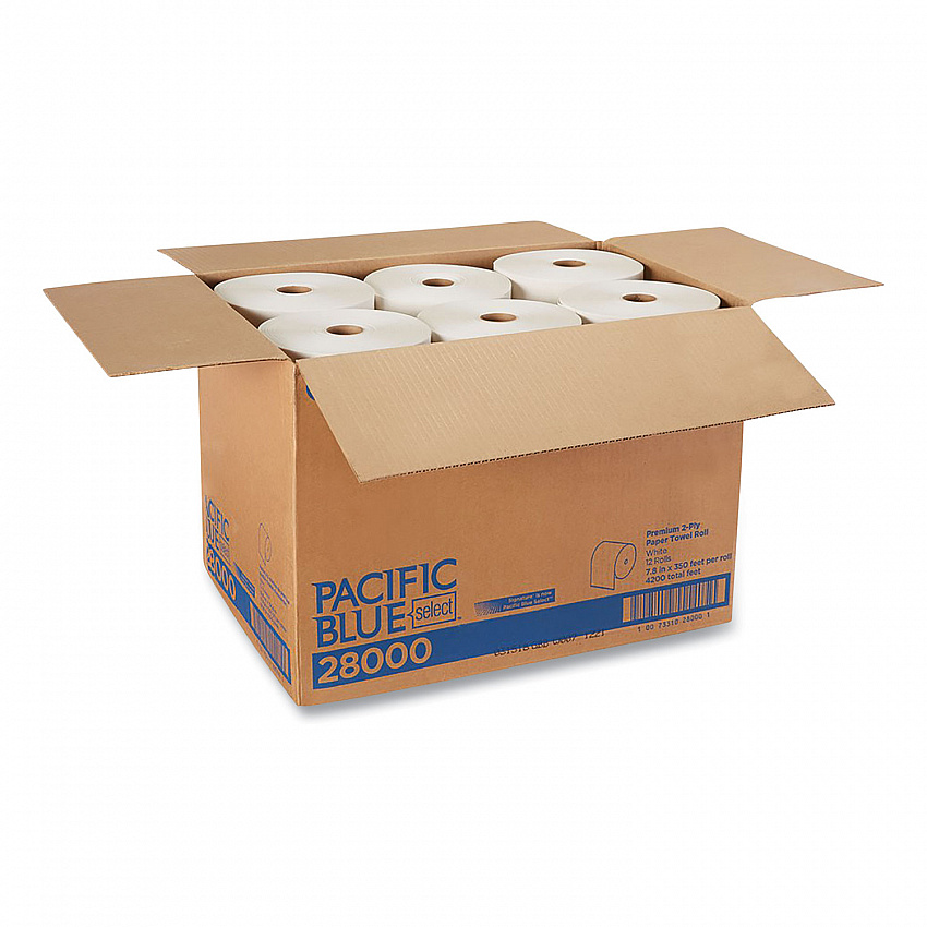 Pacific Blue Select Premium Nonperforated Paper Towels, 2-Ply, 7.88 x 350 ft, White, 12 Rolls/Carton (28000)