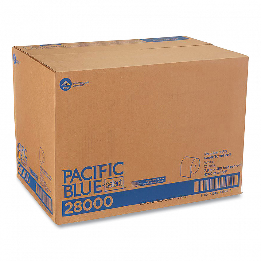 Pacific Blue Select Premium Nonperforated Paper Towels, 2-Ply, 7.88 x 350 ft, White, 12 Rolls/Carton (28000)