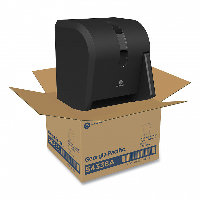 Hygienic Push-Paddle Roll Towel Dispenser, 13 x 10 x 14.4, Black (54338A)