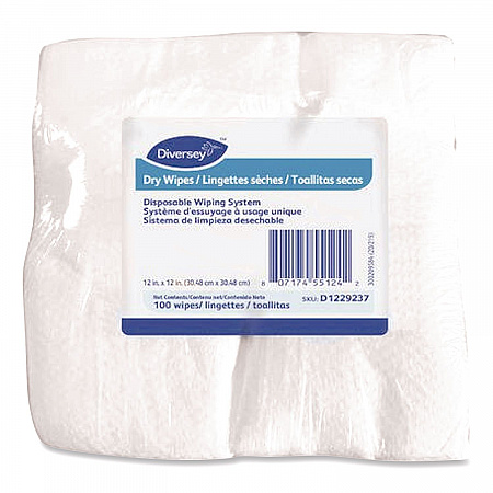 Dry Wipe Disposable Wiping System, 1-Ply, 12 x 12, Unscented, White, 100/Pack, 6 Packs/Carton (D1229237)