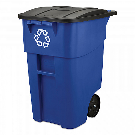 Square Brute Recycling Rollout Container, 50 gal, Plastic, Blue (9W2773BLU)