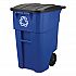 Square Brute Recycling Rollout Container, 50 gal, Plastic, Blue (9W2773BLU)