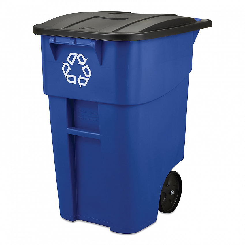 Square Brute Recycling Rollout Container, 50 gal, Plastic, Blue (9W2773BLU)