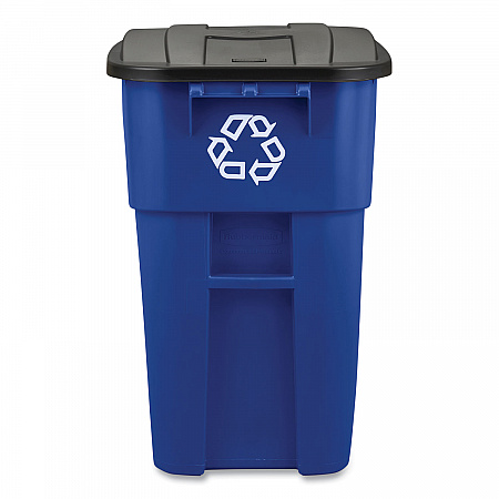 Square Brute Recycling Rollout Container, 50 gal, Plastic, Blue (9W2773BLU)