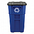 Square Brute Recycling Rollout Container, 50 gal, Plastic, Blue (9W2773BLU)
