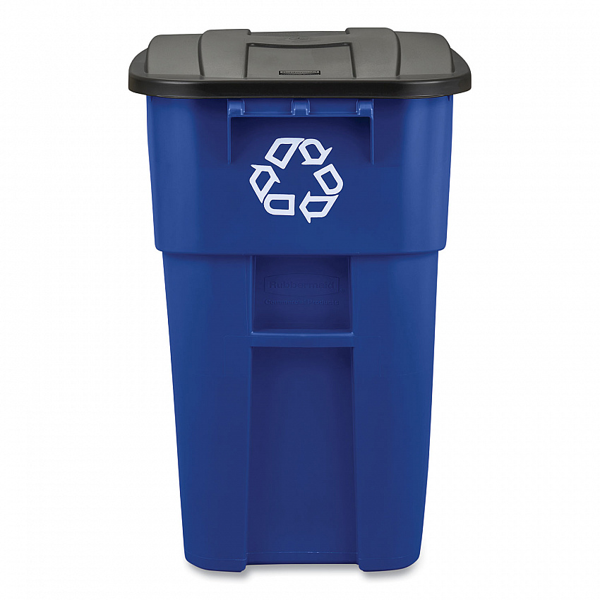 Square Brute Recycling Rollout Container, 50 gal, Plastic, Blue (9W2773BLU)