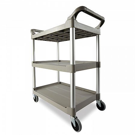 Three-Shelf Service Cart, Plastic, 3 Shelves, 200 lb Capacity, 18.63