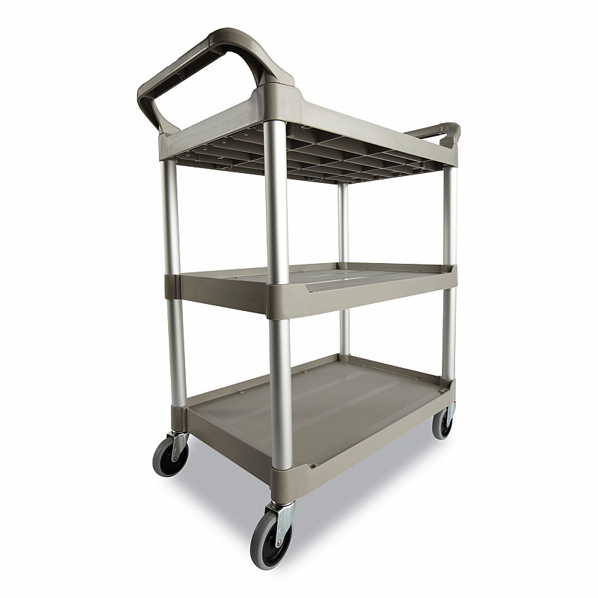 Three-Shelf Service Cart, Plastic, 3 Shelves, 200 lb Capacity, 18.63" x 33.63" x 37.75", Off-White (342488OWH)