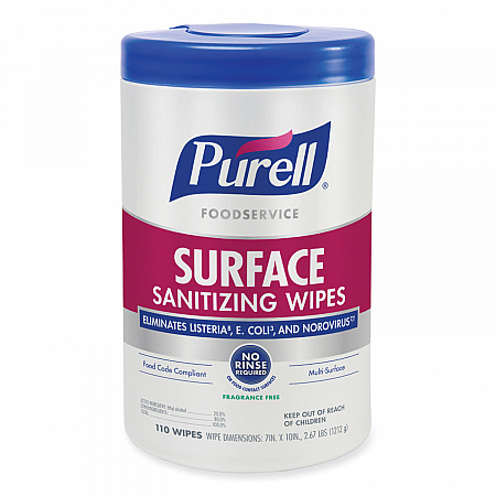 Foodservice Surface Sanitizing Wipes, 1-Ply, 10 x 7, Fragrance-Free, White, 110/Canister, 6 Canisters/Carton (934106CT)