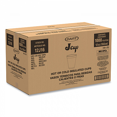 Foam Drink Cups, 12 oz, Squat, White, 1,000/Carton (12J16)
