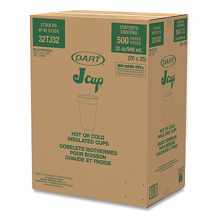 Foam Drink Cups, 32 oz., White, 25/Bag, 20 Bags/Carton (32TJ32)
