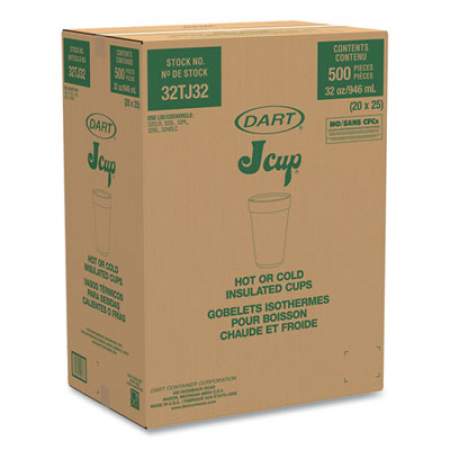 Dart Foam Drink Cups, 32oz, White, 25/bag, 20 Bags/carton (32TJ32CT)