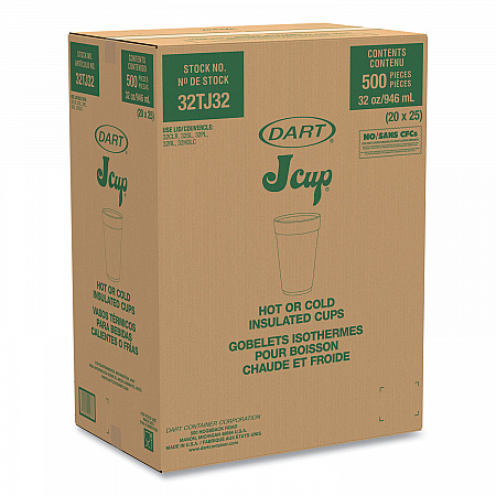 Foam Drink Cups, 32 oz., White, 25/Bag, 20 Bags/Carton (32TJ32)