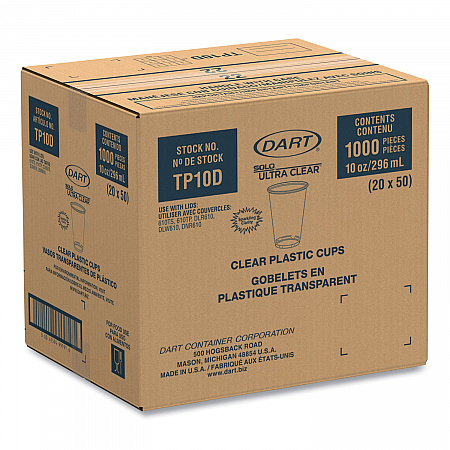 Ultra Clear PET Cups, Tall, 10 oz, Plastic, 50/Bag, 20 Bags/Carton (TP10DCT)