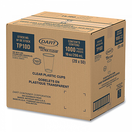 Ultra Clear PET Cups, Tall, 10 oz, Plastic, 50/Bag, 20 Bags/Carton (TP10DCT)