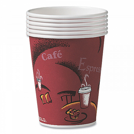 Paper Hot Drink Cups in Bistro Design, 8 oz, Maroon, 500/Carton (OF8BI0041)