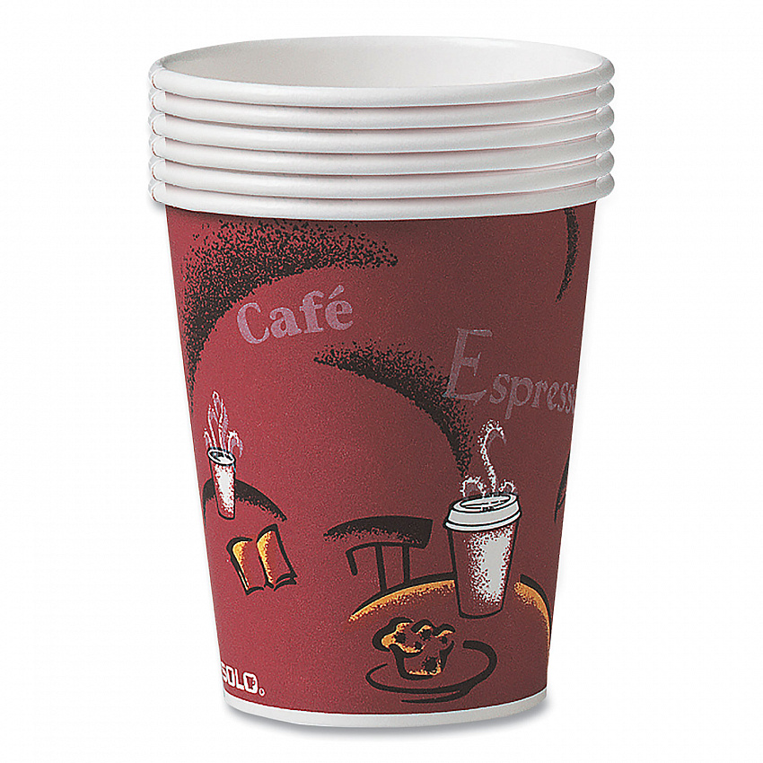 Paper Hot Drink Cups in Bistro Design, 8 oz, Maroon, 500/Carton (OF8BI0041)