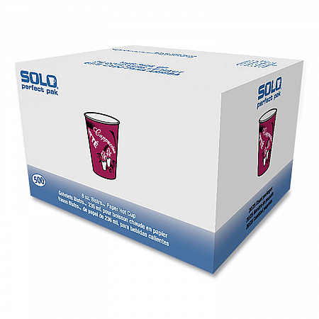 Paper Hot Drink Cups in Bistro Design, 8 oz, Maroon, 500/Carton (OF8BI0041)
